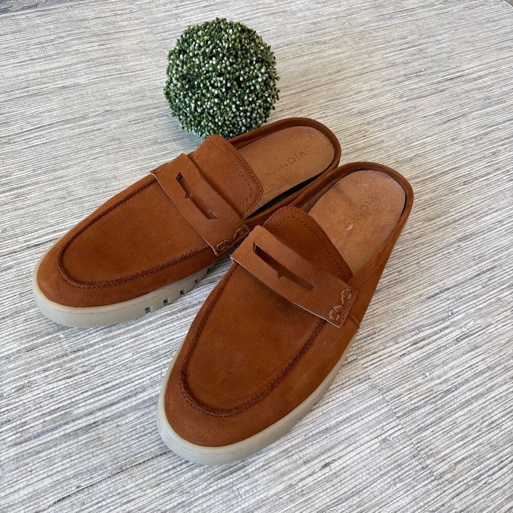 Vionic Uptown Mule 2 Suede Loafer Slides - Brandy - Size 12